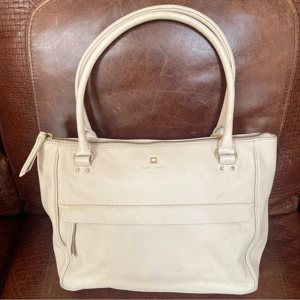 kate spade New York Cream Leather Tote Bag